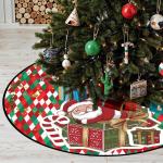 Kerstboomrok, 120 cm, groen-rode kerstboomdeken, grote kerstboomdeken met kerstman, polyester dennenboomdeken, retro kerstboomdeken voor winter, Kerstmis, feestdecoratie, binnen en