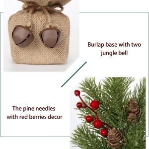 Mini Tafelkerstboom in jute basis 40,6 cm kunstmatige dennentakken en rode bessen, voor kerstdecoratie wooncultuur keuken eettafel