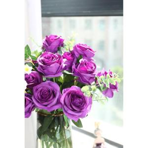 10 stuks zijden kunstrozen bloemen bruidsboeket bloemen (paars)