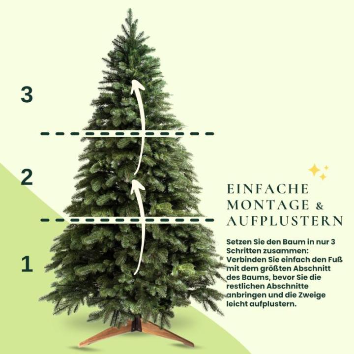 Kunstkerstboom, 210 cm, natuurgetrouwe 100% spuitgietkerstboom met houten standaard, Made in EU, kunstkerstboom
