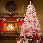 180 cm kerstboom bevlokt roze met volle flocked decoratie met sneeuwvlokken, 808 punten dennenbladeren van pvc en stabiele basis, kerstboom voor kerstdecoraties