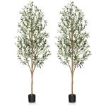 Kunstmatige olijfboom, 180 cm, grote kunstplant met natuurlijke houten stam en vruchten, kunstmatige olijfboom in pot, voor huis, slaapkamer, kantoor, tuin, decoratie (2 stuks)