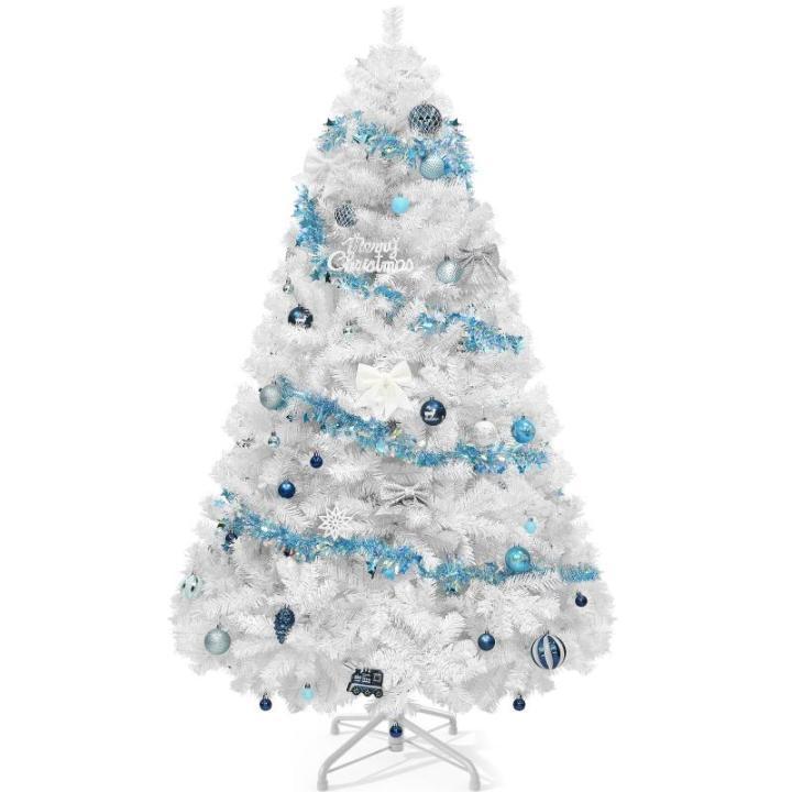 Kunstkerstboom, wit, ca. 818 takken, natuurgetrouw, dichte takken, dennenboom met metalen standaard en klapsysteemframe, snelle montage voor thuis, kantoor, winkels, 183 x 115 cm