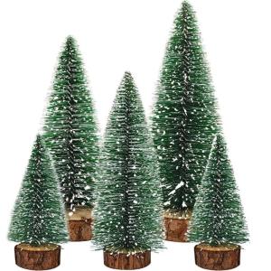Kunstmatige mini-kerst, een set van 5 stuks miniatuur sisal matte kerst flessenborstel voor Kerstmis thuis tafelblad decor (groen)