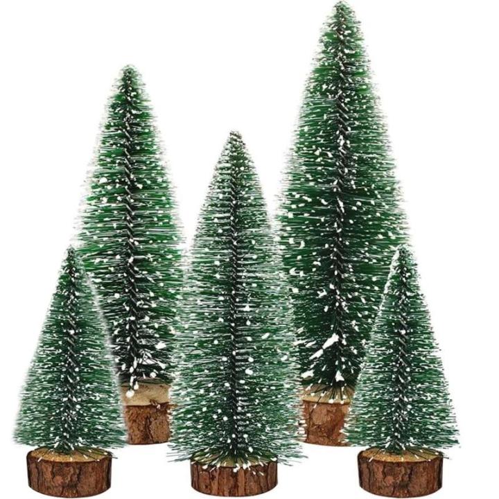 Kunstmatige mini-kerst, een set van 5 stuks miniatuur sisal matte kerst flessenborstel voor Kerstmis thuis tafelblad decor (groen)
