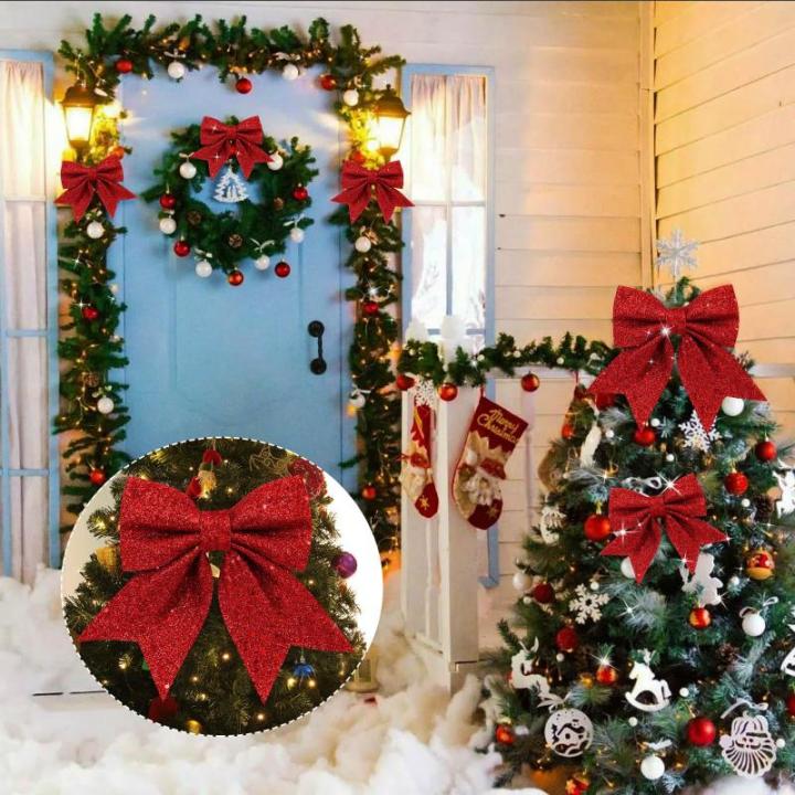 1 + 4 stuks rode strikken kerstkerstboomstrikken, glitter kerstboomversiering voor familiefeesten, feestdecoratie voor Kerstmis, vakantie, bruiloft, feesten (2 maat)