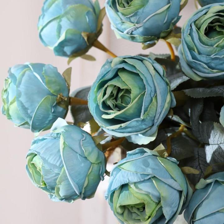 10 stuks kunstmatige rozen, blauw, 50 cm hoog, enkele roos, lange steel, namaakbloem, zijden bloesem, roos, realistische bloem voor tafel, kantoor, feest, bruiloft, woondecoratie (