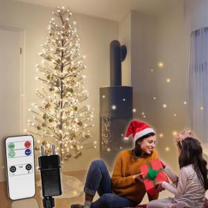 LED kerstboom 180 cm met 296 warmwitte leds en sneeuwdecoratie bruin geschikt voor buiten kerstboom dennenboom takken en takken buigzaam incl. metalen standaard (180 cm dimbaar)