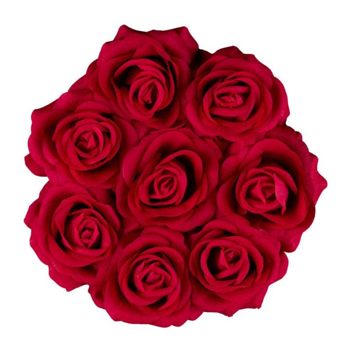 Rozenbox rond, 8 rozen, stabiele bloemenbox, zwart, lang houdbaar, cadeau-idee, decoratieve bloemenbox, rood, 17 x 17 x 17 cm