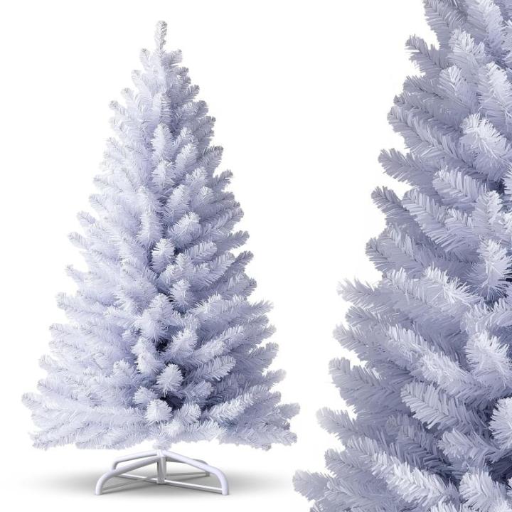 Kunstkerstboom, kunstdennenboom, pvc, met metalen standaard, premium Nordmann-spar, moeilijk ontvlambare kerstboom voor kerstdecoratie, herbruikbaar, witte kunstdennenboom, 150 cm