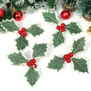 30 stuks kunsthulstbessen met bladeren, Kerstmis met Holly Berries, decoratieve kunsttakken voor doe-het-zelf kerstboom, adventskrans, knutselwerk, feest