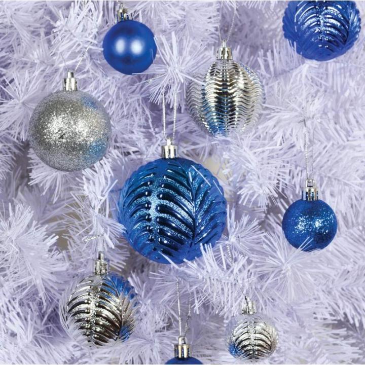 zilveren kerstbalornamenten voor kerstversiering - 36 stuks kerstboom onbreekbare ornamenten met ophanglus voor vakantie- en feestdecoratie (combo van 6 stijlen in 3 maten)