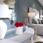 Rozenbox rond, 4 rozen, stabiele bloemenbox, wit, 10 jaar houdbaar, cadeau-idee, decoratieve bloemenbox, rood