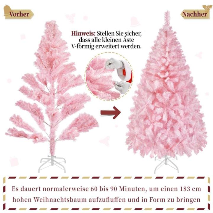 Kunstkerstboom, 183 cm, roze, dennenboom met 598 takken, opvouwbare metalen standaard, herbruikbare kerstboom, kunstboom voor kerstdecoratie