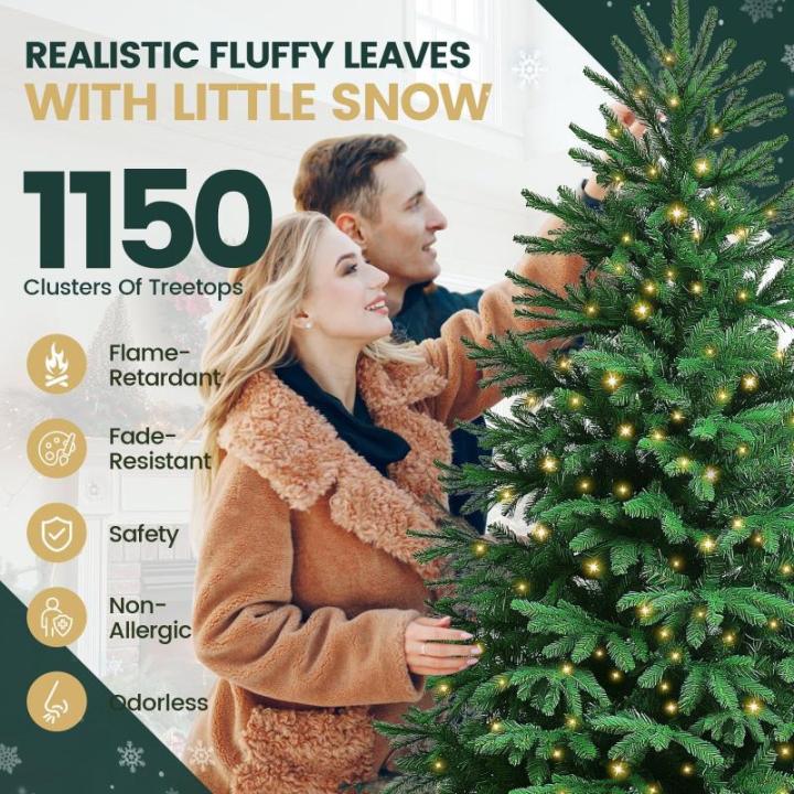 Nordmann Kunstkerstboom, pvc en PE, 210 cm, kunstdennenboom met houten standaard, verlichting led, vlamvertragend, automatische kerstboom, natuurgetrouwe kunstkerstboom