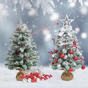 Mini-kerstboom met verlichting, led-tafel, rood, zilver, 60 cm