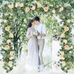 Künstliche Eukalyptus-Blumengirlande mit Champagnerrose, Seidenblumen, Grün, Girlande, Kunstschleierkraut, Efeu, für Hochzeit, Zuhause, Weihnachten, Party, Tischläufer, Dekorat
