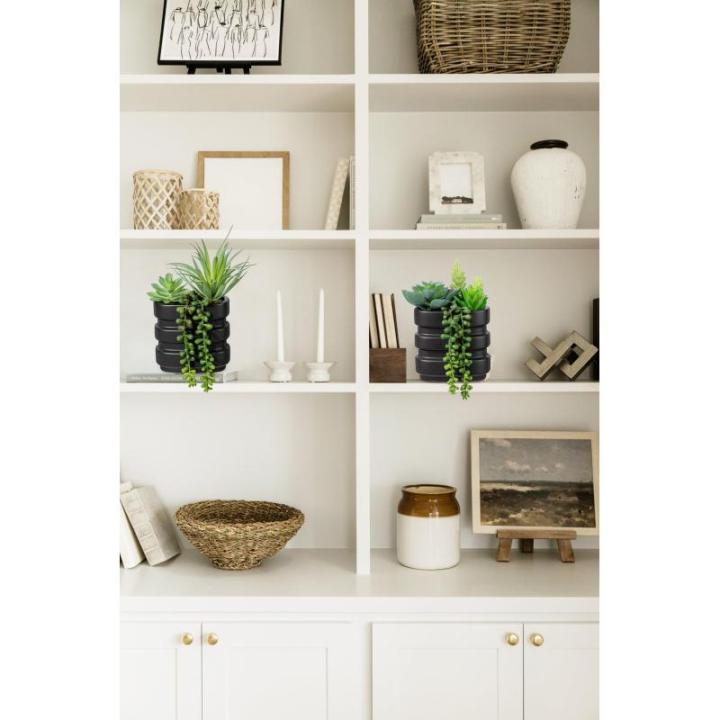 2 stuks kunstvetplant, voor thuisdecoratie, gepot nep vetplanten, faux vetplantenpot in keramische potten, moderne , voor binnen, voor badkamer, plank, kantoordecoratie