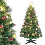 Künstlicher Weihnachtsbaum aus PVC, Weihnachtsbaum mit 8 Beleuchtungsmodi, LED-Lichtern, Zweigspitzen, Kiefernnadeln, Tannenzapfen, roten Beeren und Lampen (40 x 150 cm (Durchmess