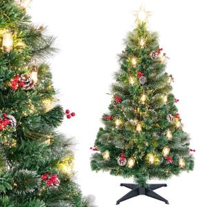 Künstlicher Weihnachtsbaum aus PVC, Weihnachtsbaum mit 8 Beleuchtungsmodi, LED-Lichtern, Zweigspitzen, Kiefernnadeln, Tannenzapfen, roten Beeren und Lampen (40 x 150 cm (Durchmess