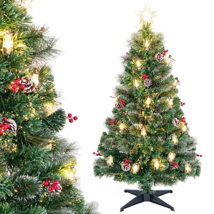 Künstlicher Weihnachtsbaum aus PVC, Weihnachtsbaum mit 8 Beleuchtungsmodi, LED-Lichtern, Zweigspitzen, Kiefernnadeln, Tannenzapfen, roten Beeren und Lampen (40 x 150 cm (Durchmess