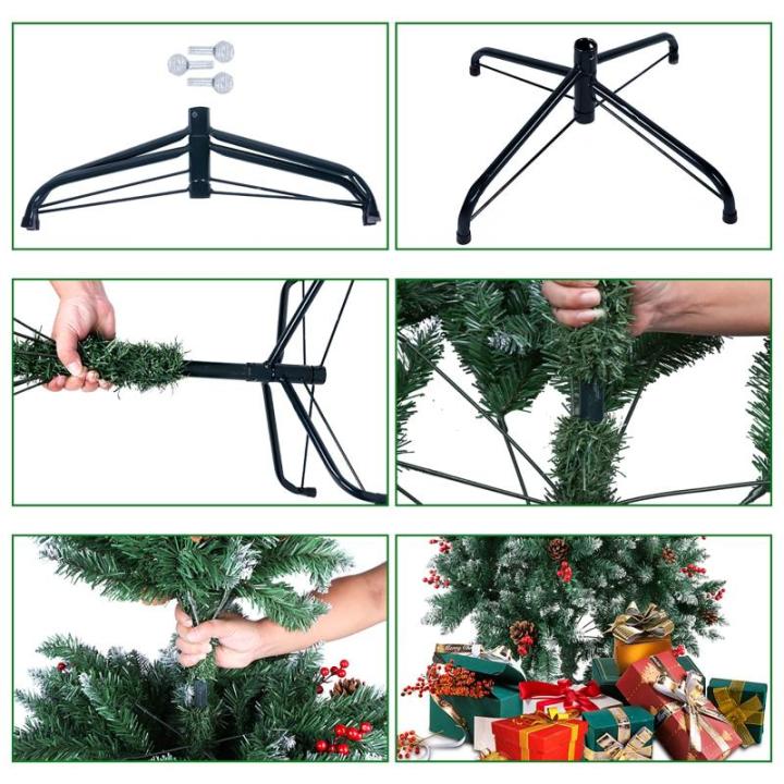 Kerstboom van 1,8 m met verlichting, dennenappels en bessen, PVC kunstkerstboom met sneeuw stroomde tips, kerstdecoratie kerst voor binnen en buiten