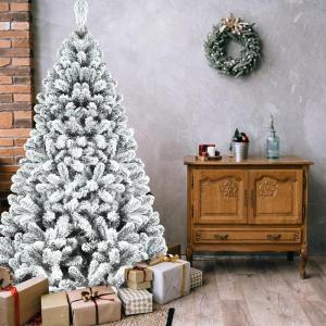 9FT beflockter künstlicher Weihnachtsbaum mit 1910 Zweigspitzen, einfache Montage, Stabiler Metallständer für Zuhause, Büro, Partydekoration, Keine Lichter (1200TF-US)