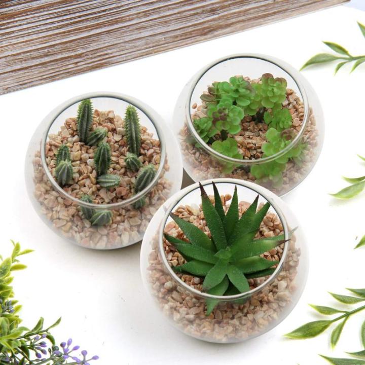 Kunstplant kunstmatige vetplant kamerplant decoratieve woonkamer, badkamer decoratieve plant vetplant, hoogte 8 cm, in glazen pot, set van 3