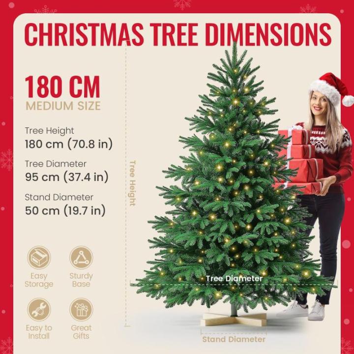 Kuro sagol Künstlicher Weihnachtsbaum Tannenbaum 180cm, Ø 95cm, 950 Spitzen, schwer entflammbar, realistischer Christbaum Tanne mit Ständer, Schnellaufbau Klapp-Schirmsystem