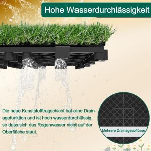 Grasfliese Set 30x30cm, Kunstrasen Rasenteppich Outdoor, 4cm Dicke, PE-Material, immergrün Grasmatte, künstlicher Rasen Bodenbelag für Terrasse, Balkon, Rasenfliesen Bodenbelag,