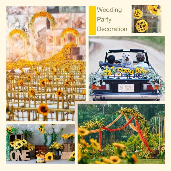 100 stuks kunstzonnebloemen, klein, 4,5 cm, zonnebloemkoppen, madeliefjes, , decoratieve bloemkoppen om te knutselen, stoffen bloemen, geel, voor bruiloft, feesten en feesten