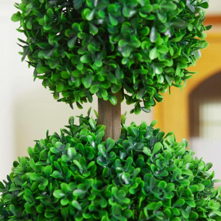 , set van 2 buxusboom, 60 cm kunstplant met dubbele bal, uv-bestendige kamerplant, kunstboom, plantendecoratie voor binnen en buiten, groen