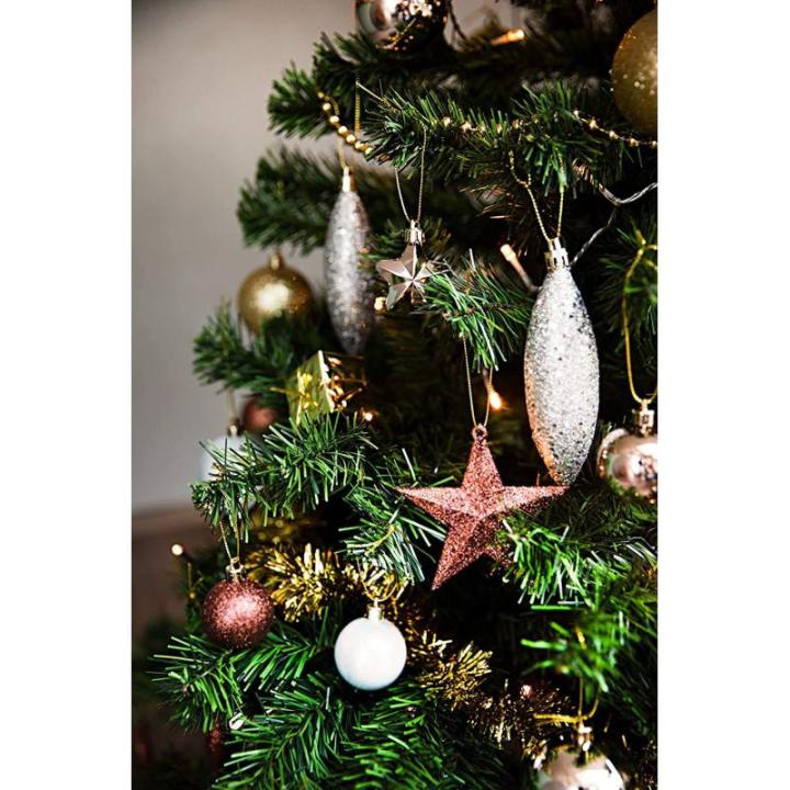 Kerstboomversiering - goud/bruin/parelmoer - 60-delig - set incl. boompunt, ballen, parelketting, slinger en sterren - kunststof