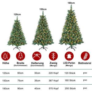 Kunstkerstboom met verlichting, sneeuweffect, 210 cm, met ijzeren standaard, 120 cm, 120 cm