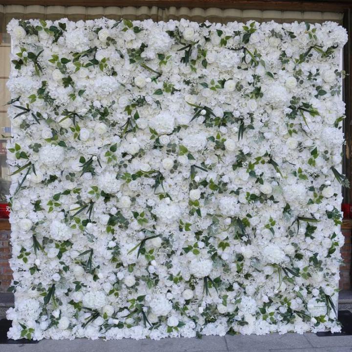Weißer Stoff, Hintergrund, Blumenwand, Hintergrundwand, Blumenarrangement, Blumen-Wandpaneel-Set, Seiden-Hortensie-Blumenpaneel Für Fotohintergrund, Home-Party, Hochzeit(3 * 3m/9