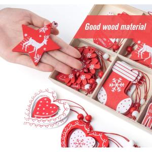 36 stuks houten kerstboomversiering, rood wit, kerst, kerstversiering, kerstversiering, kerstboomversiering, voor kerstkalender, decoratie, decoratie