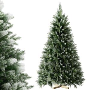Onin, kunstkerstboom met kunstsneeuwcoating op punten, met 1250 takken en houten standaard, inclusief 85 PE-spuitgietwerk en 1165 pvc-punten, inklapsysteem (H210 cm)