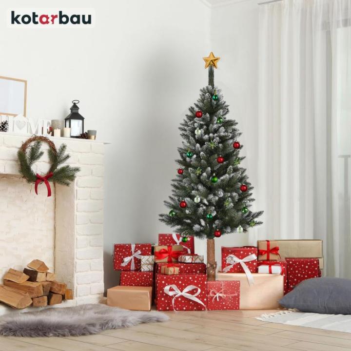 Kunstkerstboom, sneeuw, 180 cm, diamantsparrenboom op een houten stam met plastic standaard, kerstboom, kunstboom, kunstboom, kerstboom