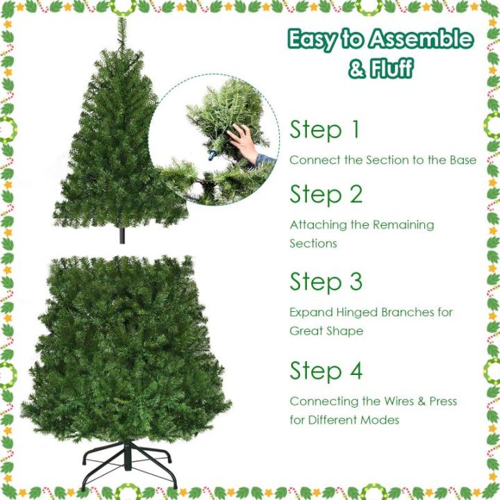 Christemas Tree Kunstkerstboom met ledverlichting, groen, van pvc-naalden, kerstboom met inklapbare metalen standaard, 11 lichtmodi, 5 kleurveranderingen (180 cm)