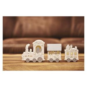 DCWW22 Lichtgevende kersttrein van hout, 3 leds, warmwit licht, kerstdecoratie, werkt op batterijen (2 x AA), IP20 binnen, 6/18 uur timerfunctie, 10.000 uur levensduur