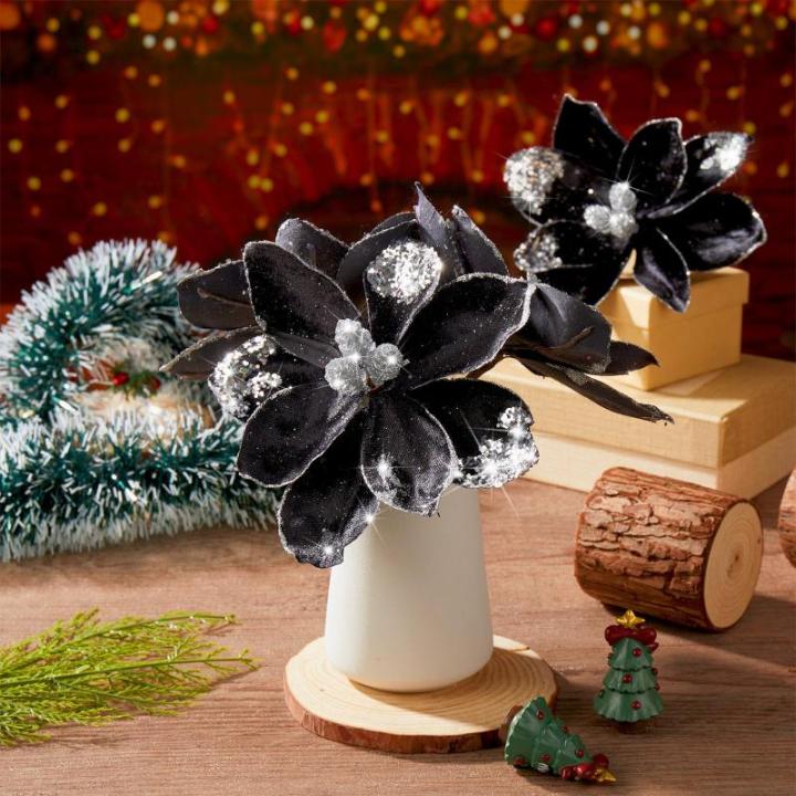 16 Stück Glitzer künstliche Weihnachtssterne Blume Glitzer Samt Magnolie Blume Faux Weihnachten Weihnachtsstern Blume Weihnachten Dekorative Blume für Weihnachtsbaum Dekoration 