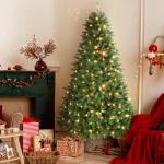 Kunstkerstboom met verlichting, 120 cm, kunstkerstboom met 170 warmwitte en meerkleurige ledlampen, 8 lichtmodi, 414 PE- en pvc-takpunten, opvouwbare metalen standaard