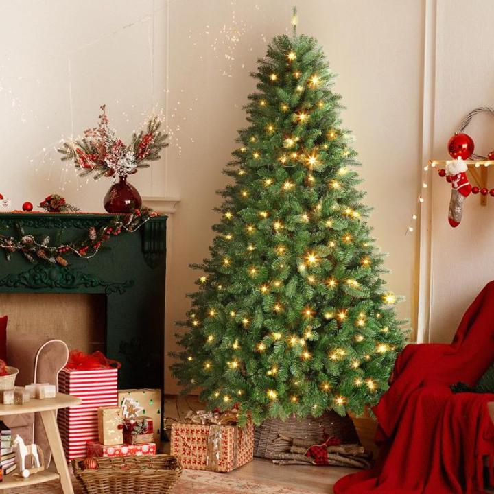Kunstkerstboom met verlichting, 120 cm, kunstkerstboom met 170 warmwitte en meerkleurige ledlampen, 8 lichtmodi, 414 PE- en pvc-takpunten, opvouwbare metalen standaard