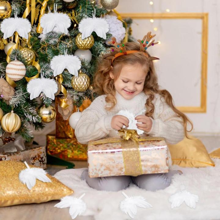 10 stuks kerstengelenvleugels, witte kerstboomversiering, kerstversiering, witte engelenvleugels, kerstversiering voor kerstfeest, decoratie, doe-het-zelf handwerk