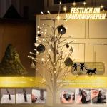 LED kerstboom 80 cm bruin - met 88 warmwitte leds en sneeuwdecoratie - kerstboom / dennenboom geschikt voor buiten - takken en takken buigzaam - incl. metalen standaard