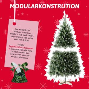 Onin, kunstkerstboom met kunstsneeuwcoating op punten, met 450 takken en houten standaard, inclusief 55 PE-spuitgietwerk en 395 pvc-punten, klapsysteem (H150 cm)
