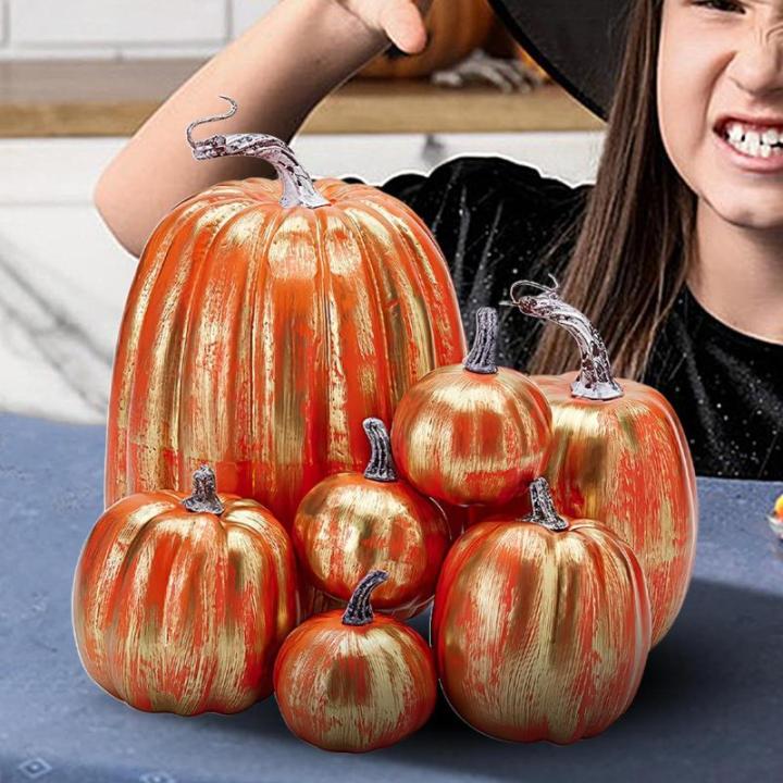 Herbstkürbisse, 7 Stück Künstliche Kürbisse, Schaumstoff, Herbstkürbis für Ernte, Herbs_t, Tisch, Zuhause, Garten, Erntedankfest, Halloween, Party-Dekoration