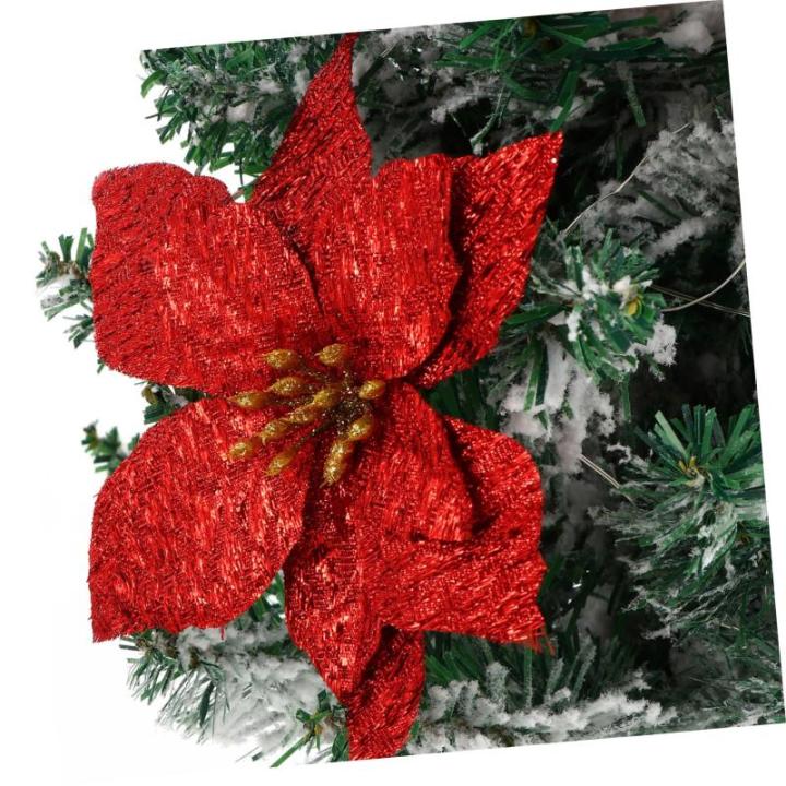 12 Stück Doppelschichtige Kleine Künstliche Weihnachtssterne Künstliche Glitzerblumen Weihnachtssterne Gefälschte Dekoration Kunststoff Rot