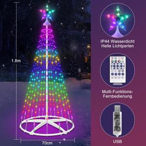 USB-kerstboom, metaal, grote kegelvorm, 250 leds, lichtboom met app, meerdere verlichtingsmodi, doe-het-zelf, muzieksynchronisatie, waterdicht, kerstverlichting, buitenlichtketting