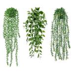 3 stuks kunstmatige hangplanten, eucalyptus, bladeren met potten, 63 cm lang, onderhoudsvrije kunstvetplanten, voor tuin, binnen en buiten (vetplanten)